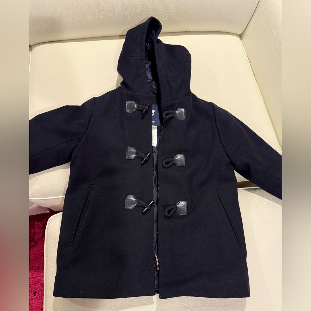 Jacadi Navy Wool Hooded Coat with Toggle Closures